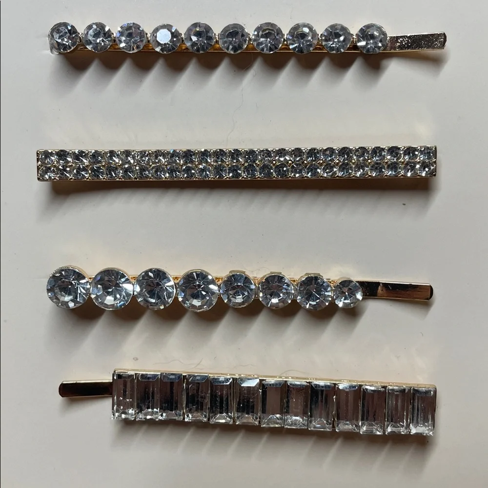 Kitsch Gold Rhinestone Bobby Pins 4 Piece Hair Accessory Set